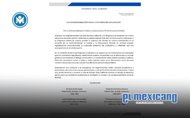 Exgobernadores panistas llaman a reforzar la democracia en Baja California