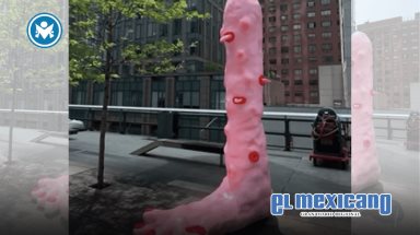 Pie rosa gigante provoca reacciones en High Line, Nueva York