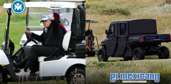 Donald Trump juega golf en Escocia escoltado por carrito blindado con alta seguridad