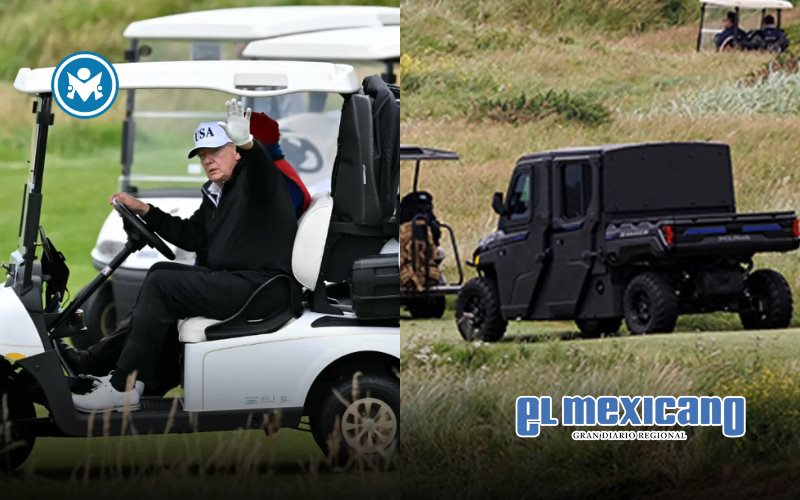 Donald Trump juega golf en Escocia escoltado por carrito blindado con alta seguridad Donald Trump juega golf en Escocia escoltado por carrito blindado con alta seguridad