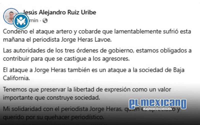 Condena Ruiz Uribe ataque artero y cobarde que sufrió el periodista Jorge Heras Condena Ruiz Uribe ataque artero y cobarde que sufrió el periodista Jorge Heras