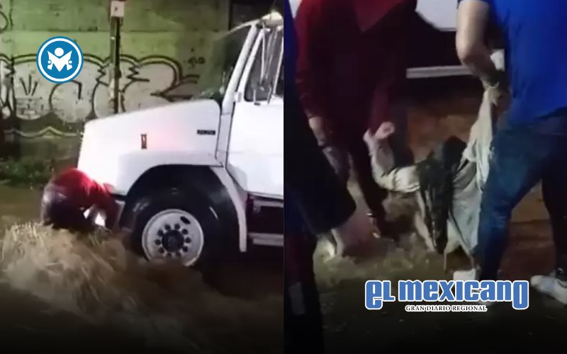 Joven arrastrada por la corriente queda atrapada bajo un camión en Topilejo