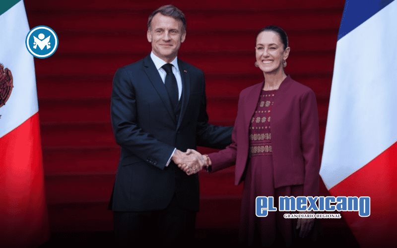 Sheinbaum recibe al presidente franc&eacute;s Emmanuel Macron en Palacio Nacional