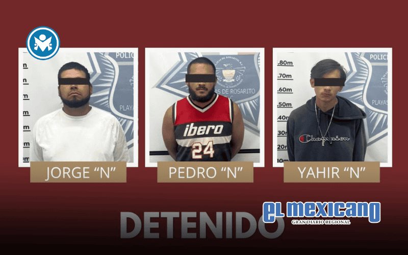 Detienen en Playas de Rosarito a tres hombres con arma de fuego y drogas