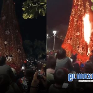 Se incendia &aacute;rbol navide&ntilde;o en Plaza San Vicente, Jalisco