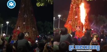 Se incendia &aacute;rbol navide&ntilde;o en Plaza San Vicente, Jalisco