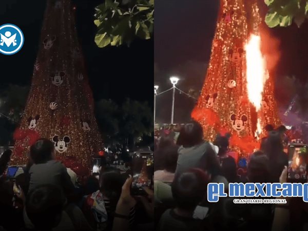 Se incendia &aacute;rbol navide&ntilde;o en Plaza San Vicente, Jalisco