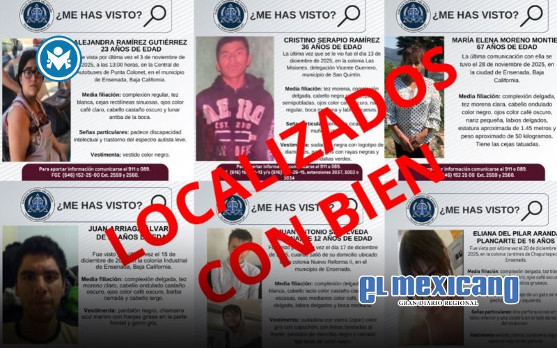 Localizan a seis personas con reporte de desaparici&oacute;n en Ensenada y San Quint&iacute;n