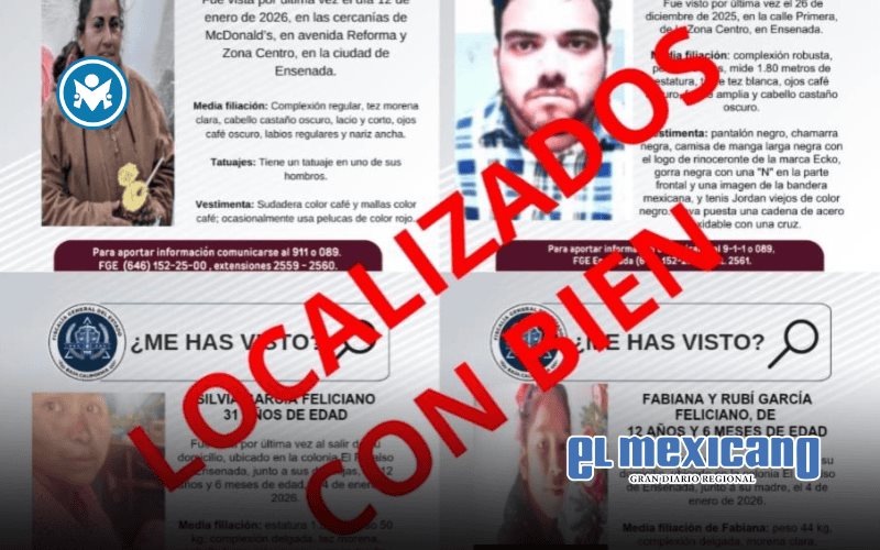 Localizan con vida a cinco personas reportadas como desaparecidas Localizan con vida a cinco personas reportadas como desaparecidas