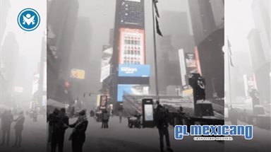 Tormenta invernal deja cubierto de nieve el Time Square