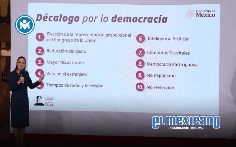 Sheinbaum presenta Dec&aacute;logo por la Democracia y env&iacute;a reforma electoral al Congreso