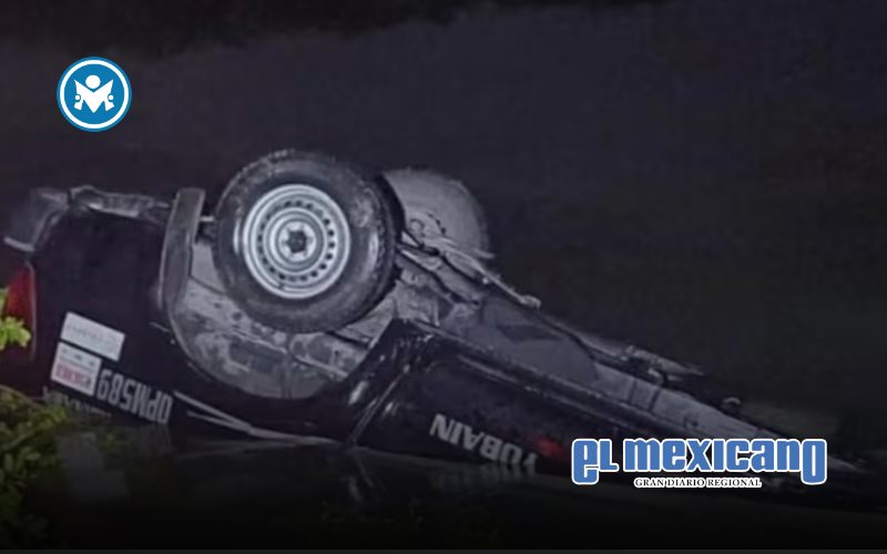 Cocodrilo provoca volcadura de patrulla en carretera de Yucat&aacute;n