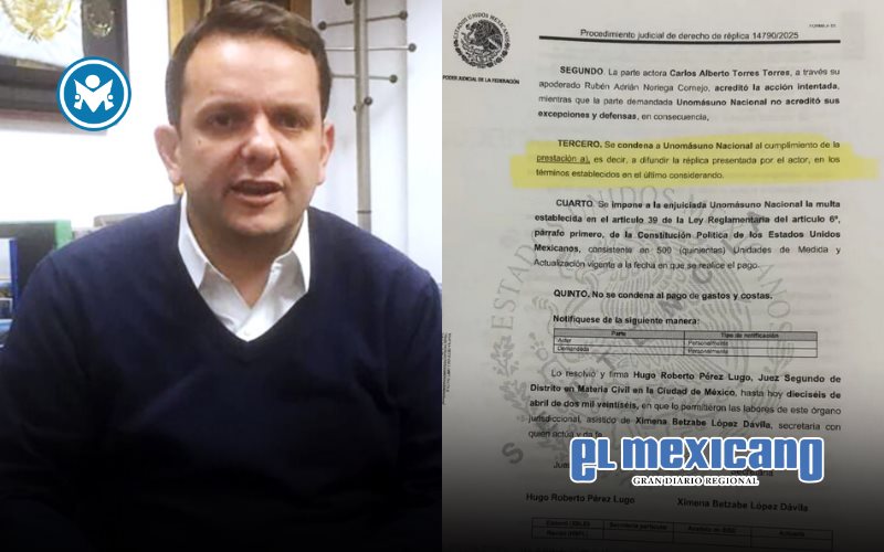 Juez condena a unom&aacute;suno por negar derecho de r&eacute;plica a Carlos Torres