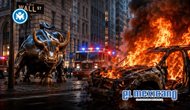 Vehículo se incendia y explota cerca del Toro de Wall Street en Nueva York Vehículo se incendia y explota cerca del Toro de Wall Street en Nueva York