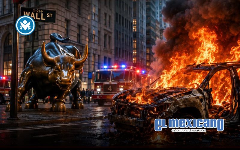 Veh&iacute;culo se incendia y explota cerca del Toro de Wall Street en Nueva York