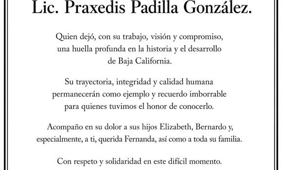La família Ávila Vázquez lamenta la partida de Praxedis Padilla González La família Ávila Vázquez lamenta la partida de Praxedis Padilla González