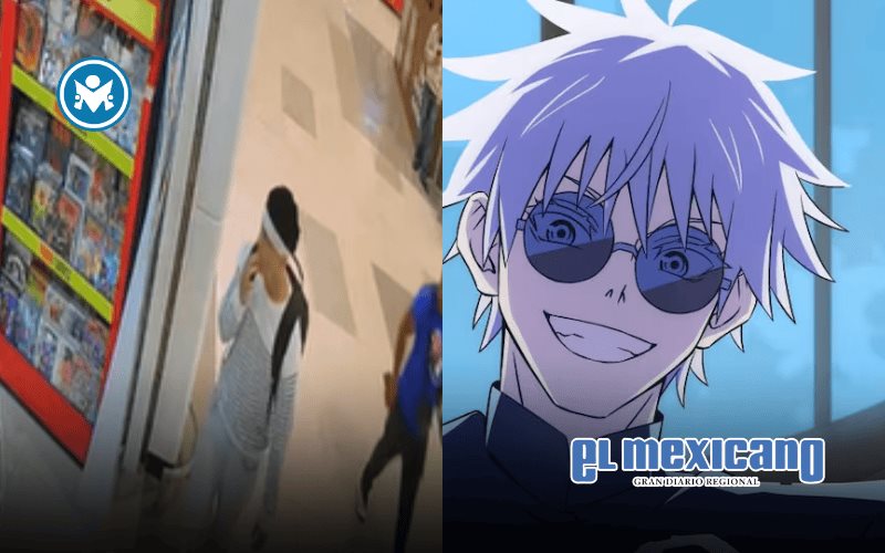 Roban figura de cart&oacute;n de Satoru Gojo de una tienda en Ensenada